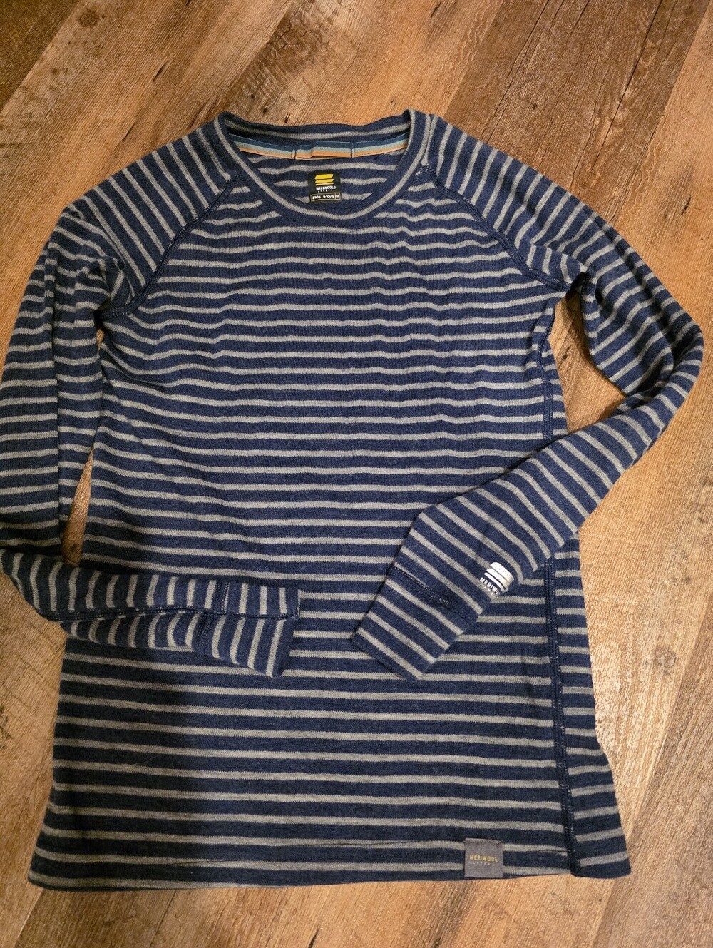 Kids Striped Long-Sleeve Meriwool Layers 250g 9-10 years Blue & Gray